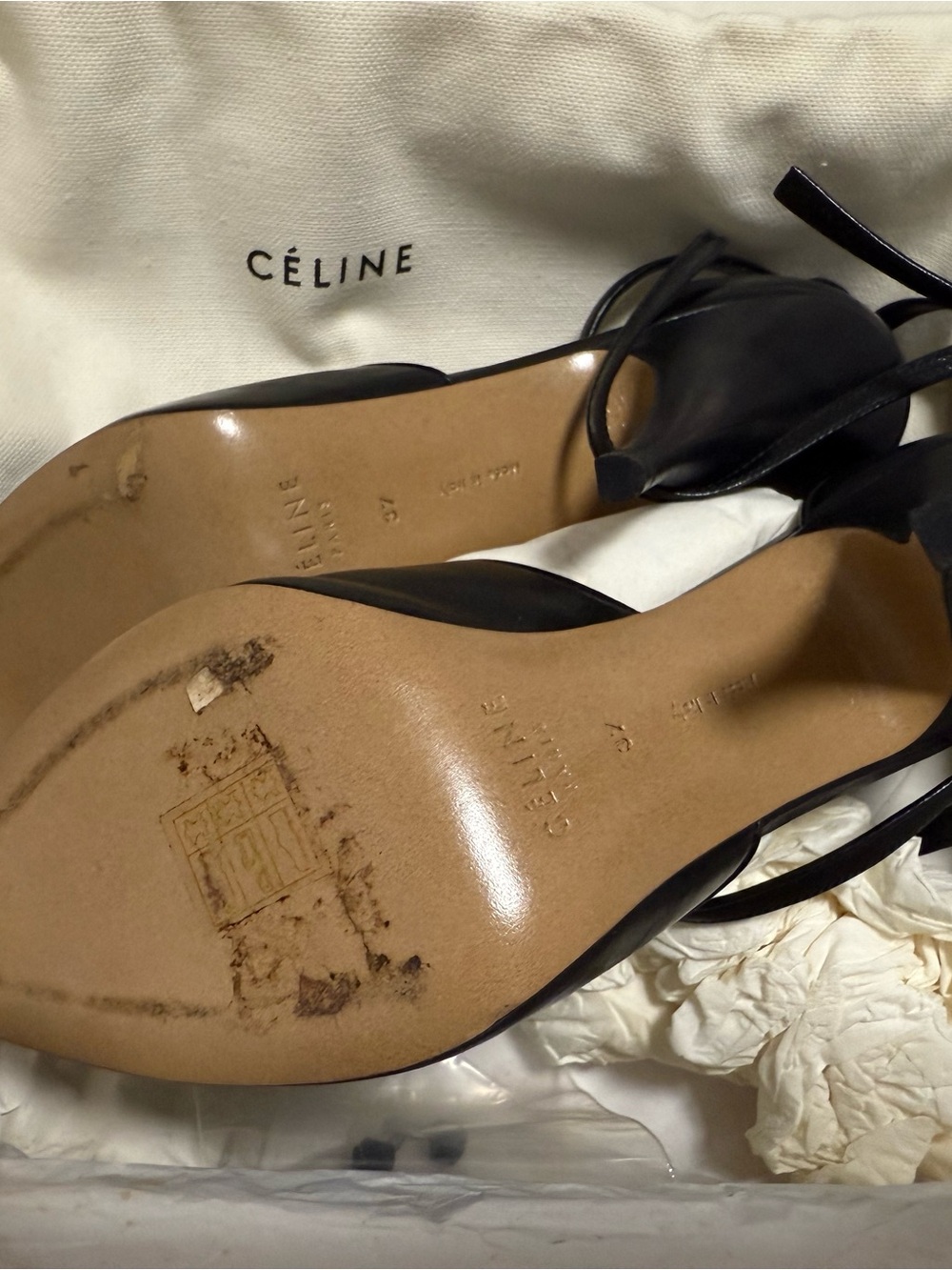 Celine Black Leather Lace-Up Pointed-Toe Stiletto Heels - Picture 6 of 8